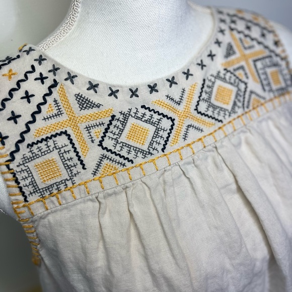 C&C California 100% Linen Embroidered Boho Shift Dress Cream S Beach Vacation - Picture 6 of 13